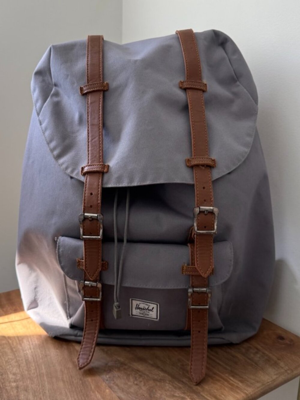 HERSCHEL SUPPLY CO. Little America Grey Backpack with Tan Leather Straps